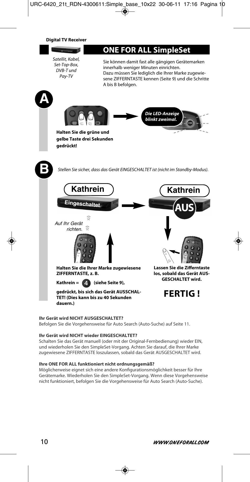 Fertig, One for all simpleset, Kathrein | One for All URC 6420 Simple 2 User Manual | Page 11 / 125