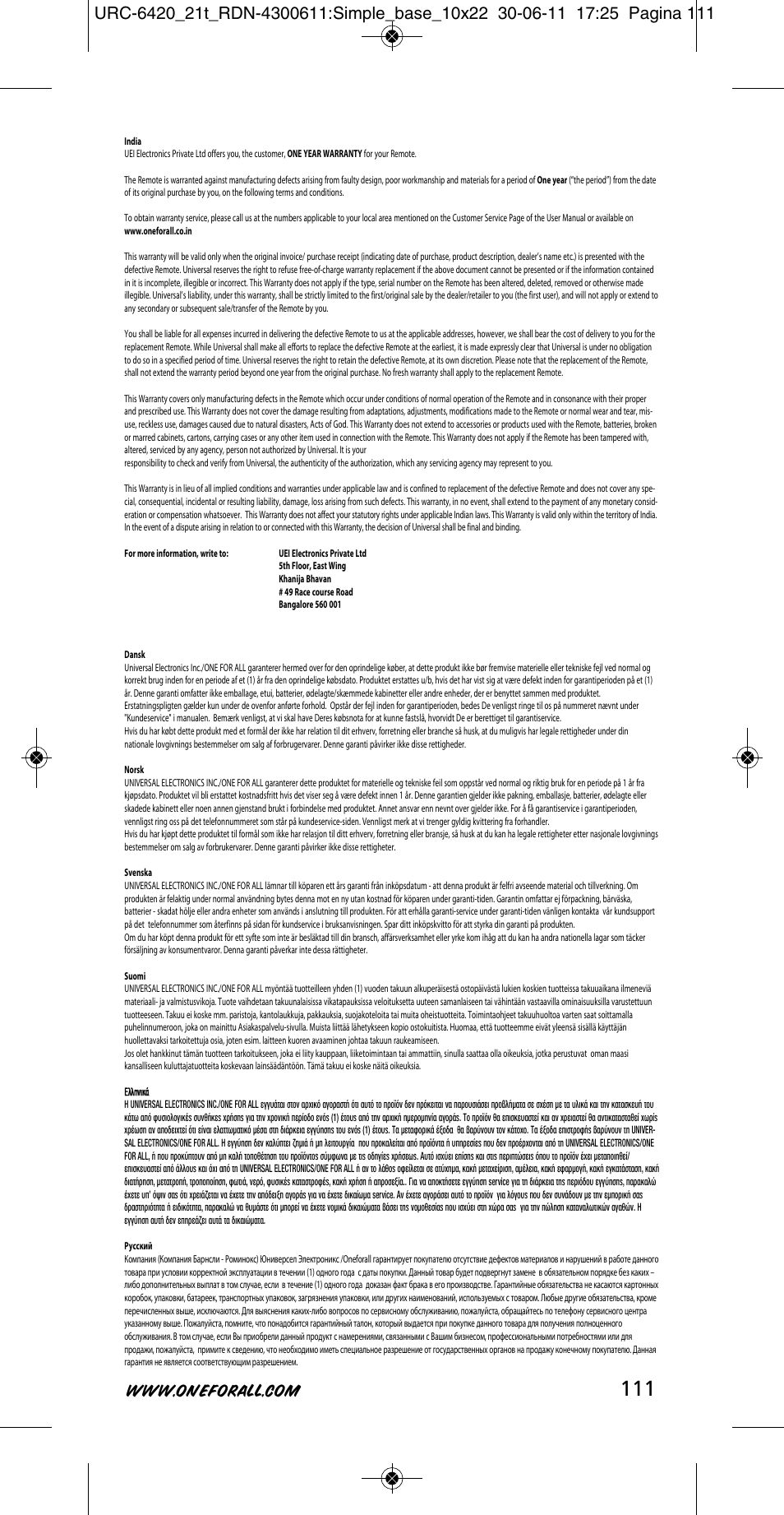 One for All URC 6420 Simple 2 User Manual | Page 112 / 125