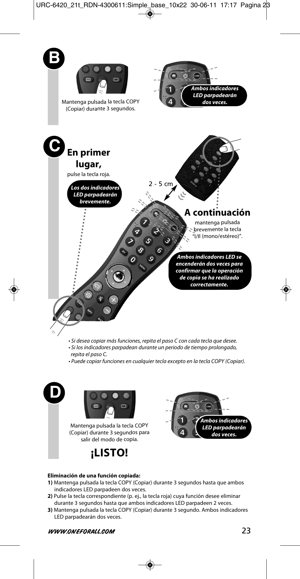 Listo, A continuación, En primer lugar | One for All URC 6420 Simple 2 User Manual | Page 24 / 125