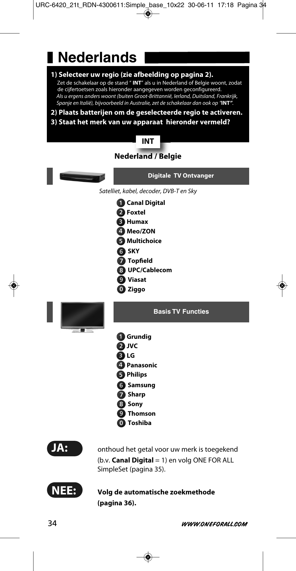 Nederlands | One for All URC 6420 Simple 2 User Manual | Page 35 / 125