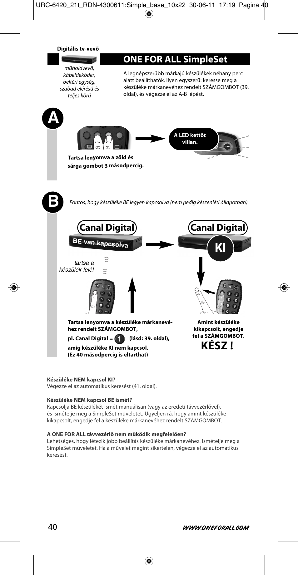 Kész, Canal digital, One for all simpleset | One for All URC 6420 Simple 2 User Manual | Page 41 / 125