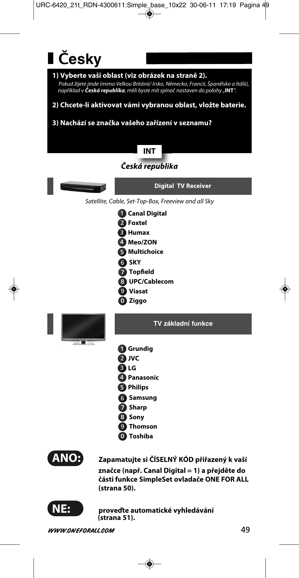 Česky | One for All URC 6420 Simple 2 User Manual | Page 50 / 125