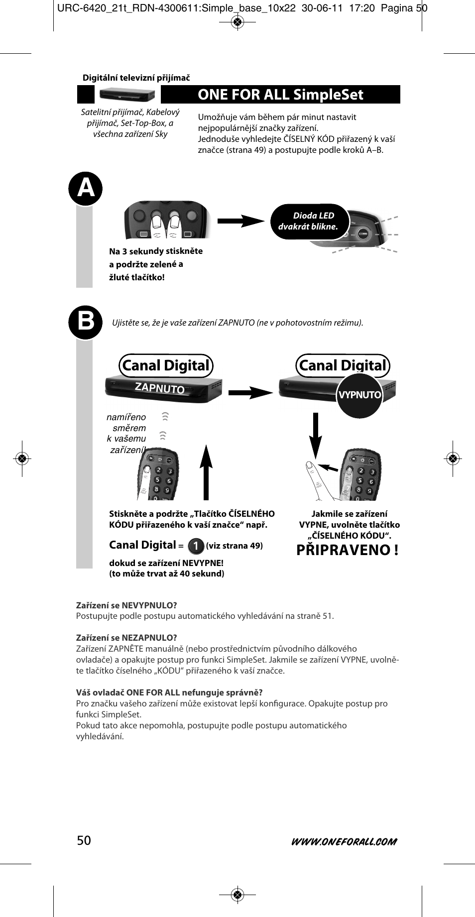 Canal digital, One for all simpleset, Připraveno | One for All URC 6420 Simple 2 User Manual | Page 51 / 125