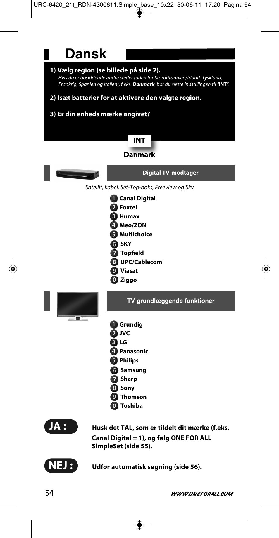 Dansk | One for All URC 6420 Simple 2 User Manual | Page 55 / 125