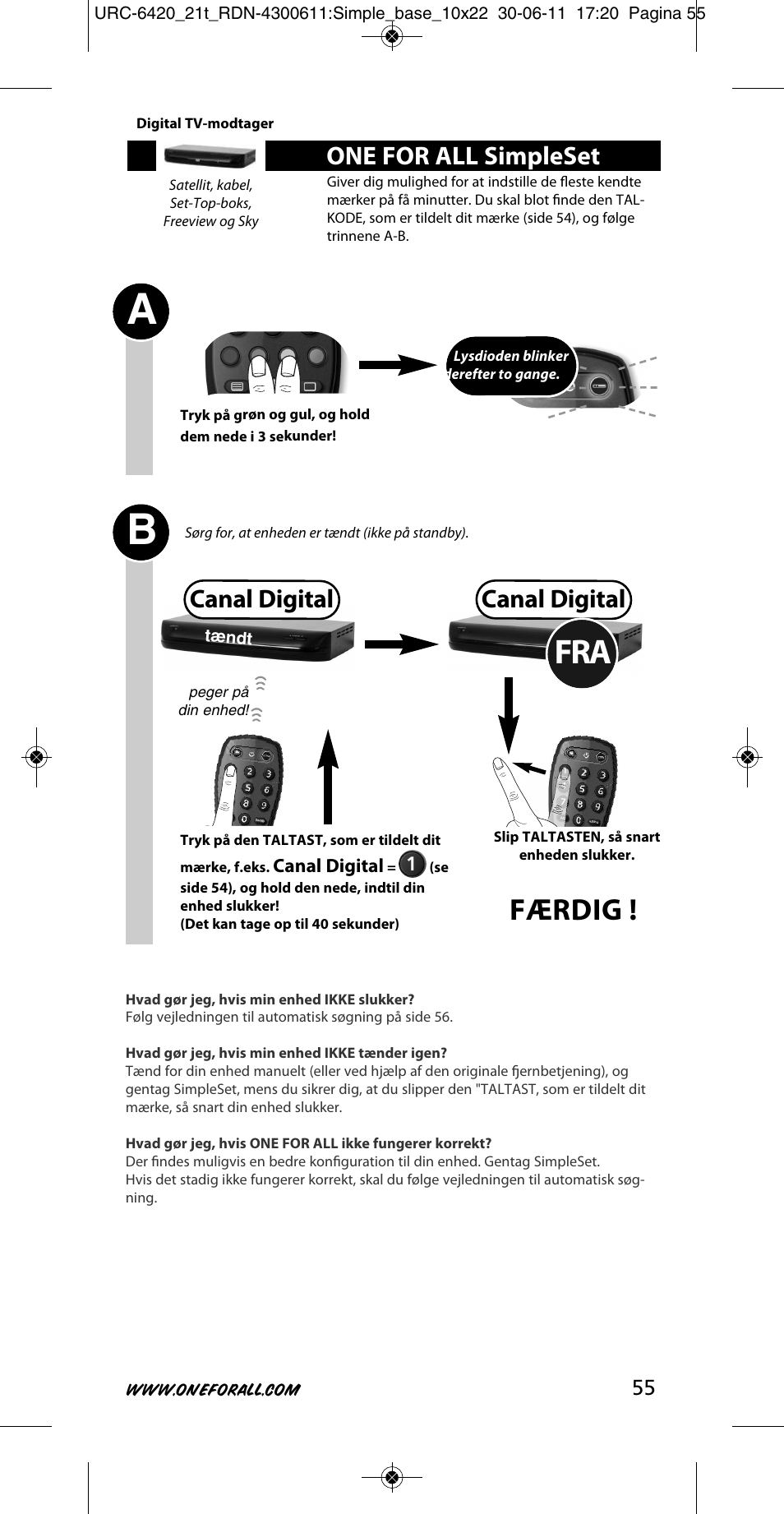 Færdig, Canal digital, One for all simpleset | One for All URC 6420 Simple 2 User Manual | Page 56 / 125