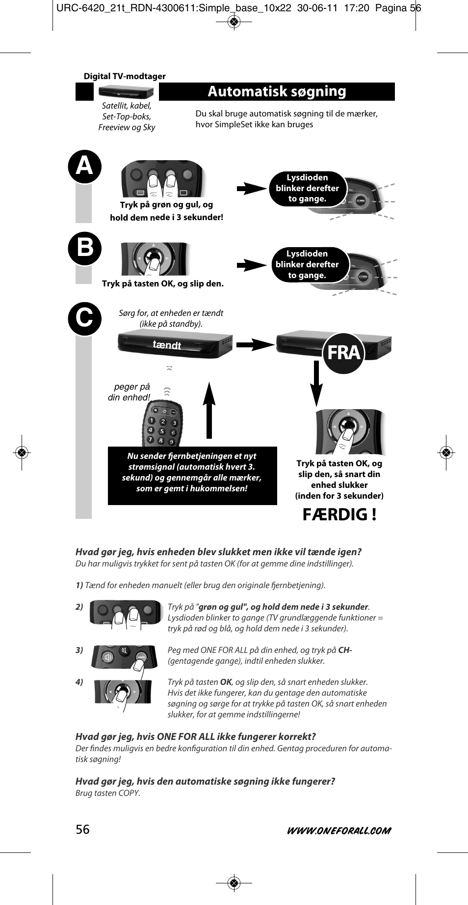 Ab c, Færdig, Automatisk søgning | One for All URC 6420 Simple 2 User Manual | Page 57 / 125