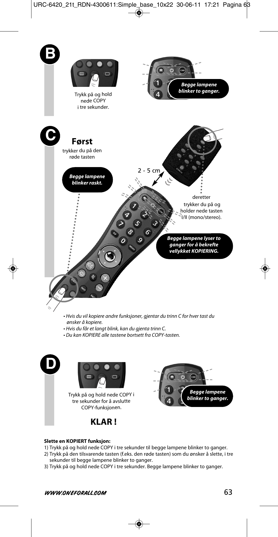 Klar, Først | One for All URC 6420 Simple 2 User Manual | Page 64 / 125