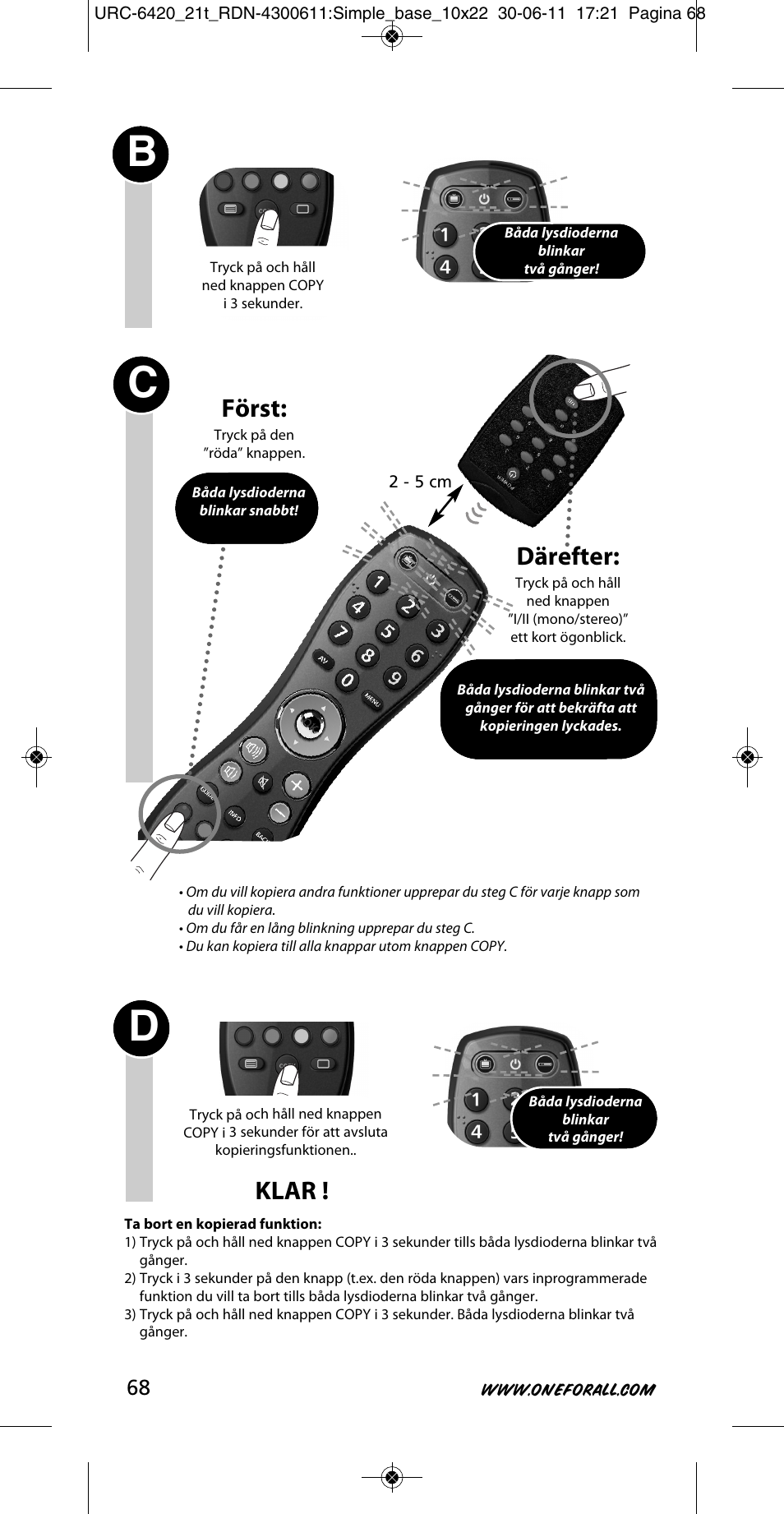Därefter, Klar, Först | One for All URC 6420 Simple 2 User Manual | Page 69 / 125
