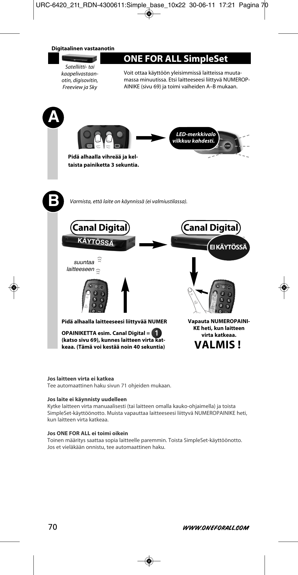 Valmis, Canal digital, One for all simpleset | One for All URC 6420 Simple 2 User Manual | Page 71 / 125