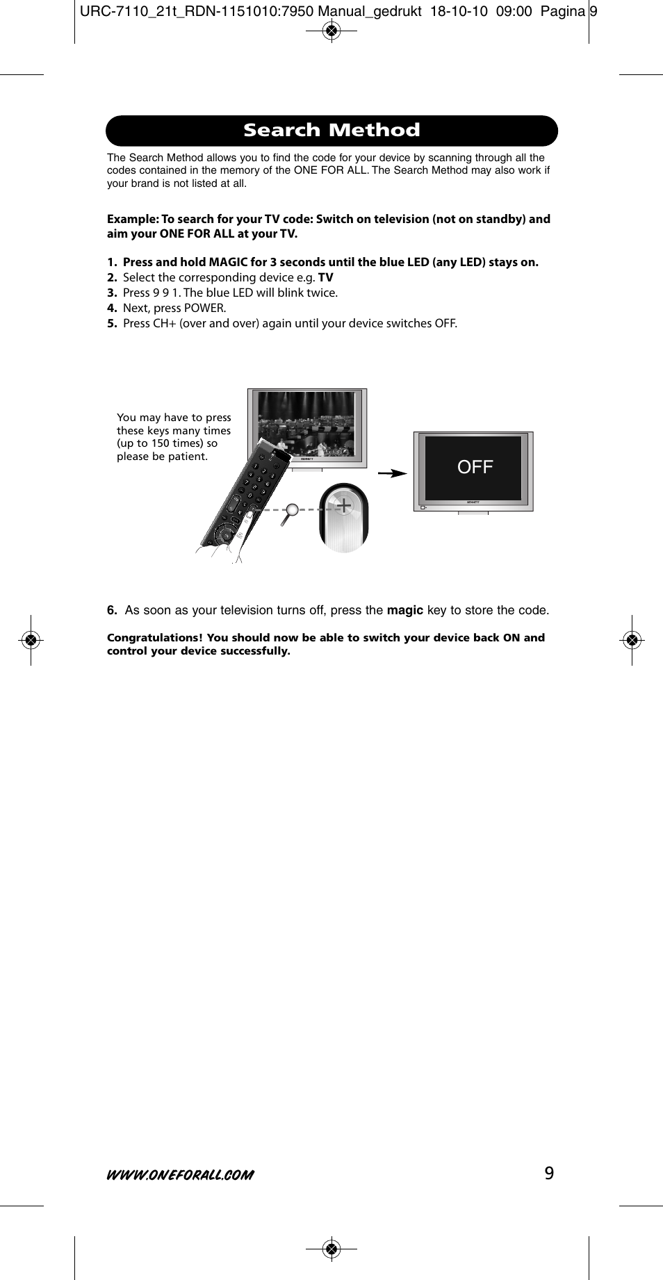 9off search method | One for All URC 7110 Essence TV User Manual | Page 10 / 146