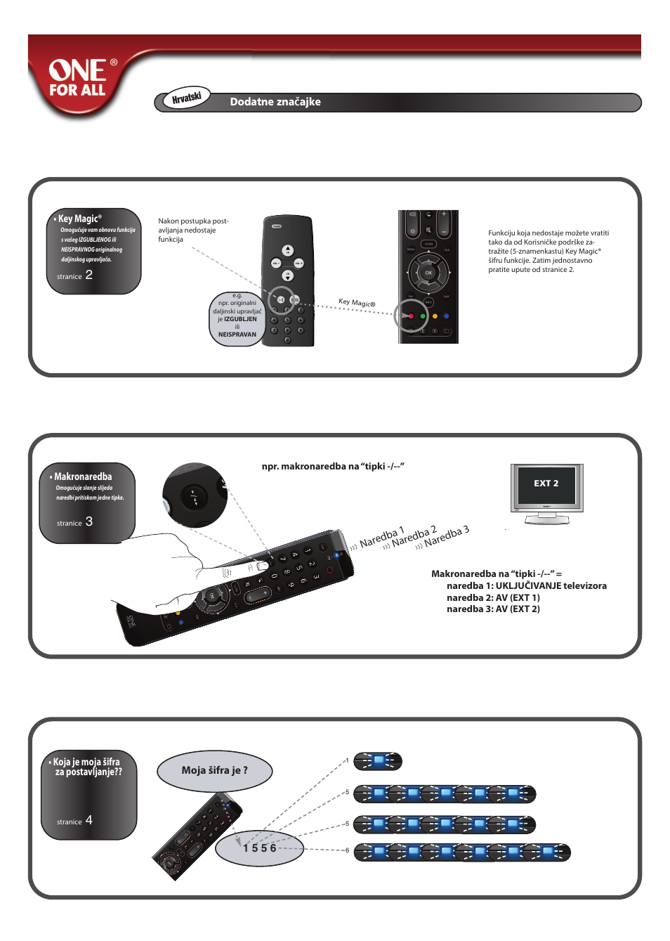 Dodatne značajke, Key magic, Nar edb a 1 | Nar edb a 3, Nar edb a 2, Makronaredba | One for All URC 7110 Essence TV User Manual | Page 103 / 146