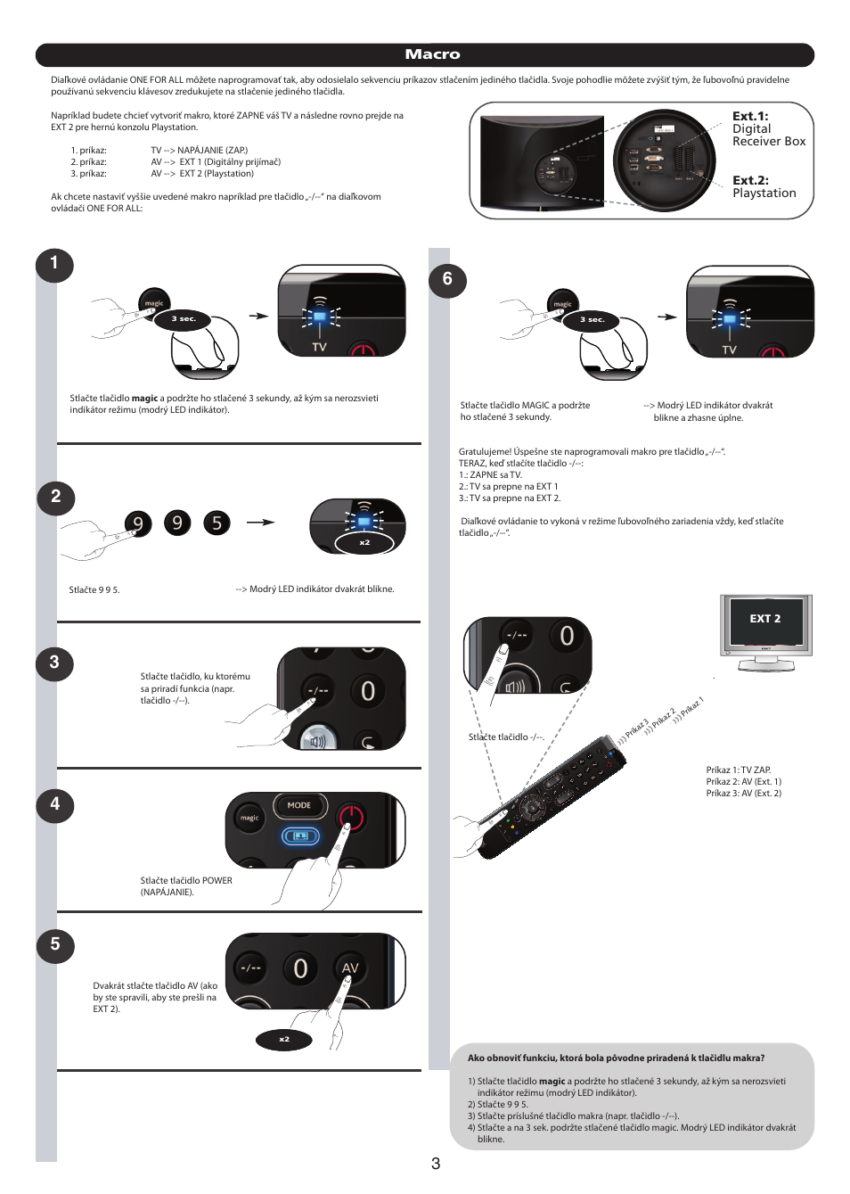 Macro, Ext.1: digital receiver box ext.2: playstation | One for All URC 7110 Essence TV User Manual | Page 109 / 146