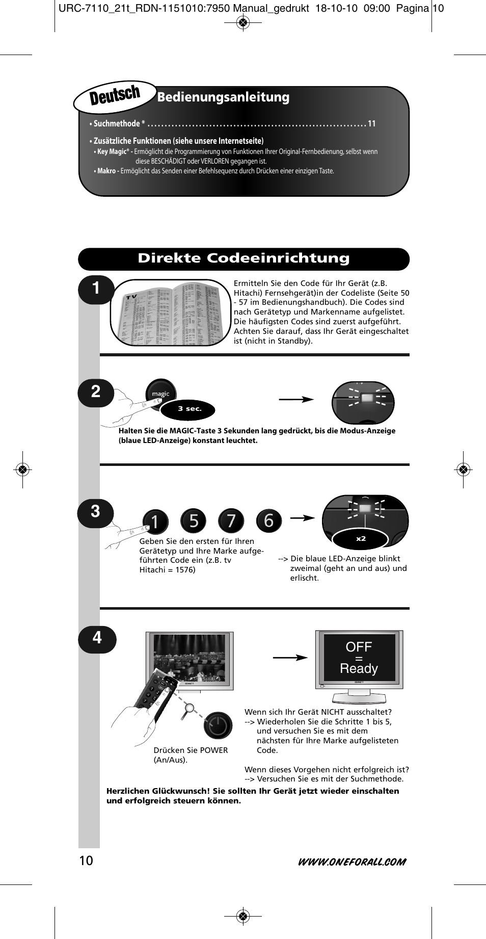 Deutsch | One for All URC 7110 Essence TV User Manual | Page 11 / 146