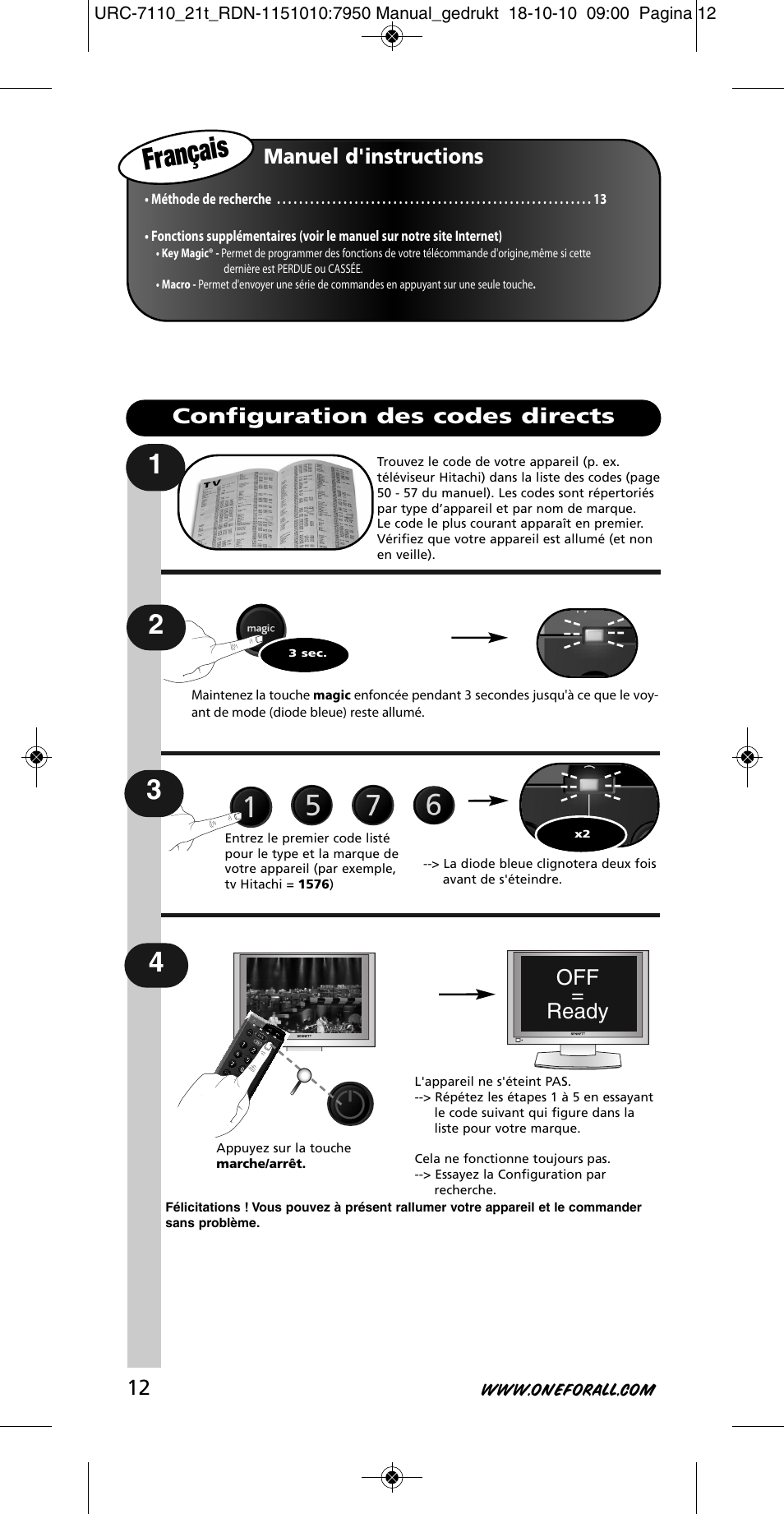 Français | One for All URC 7110 Essence TV User Manual | Page 13 / 146