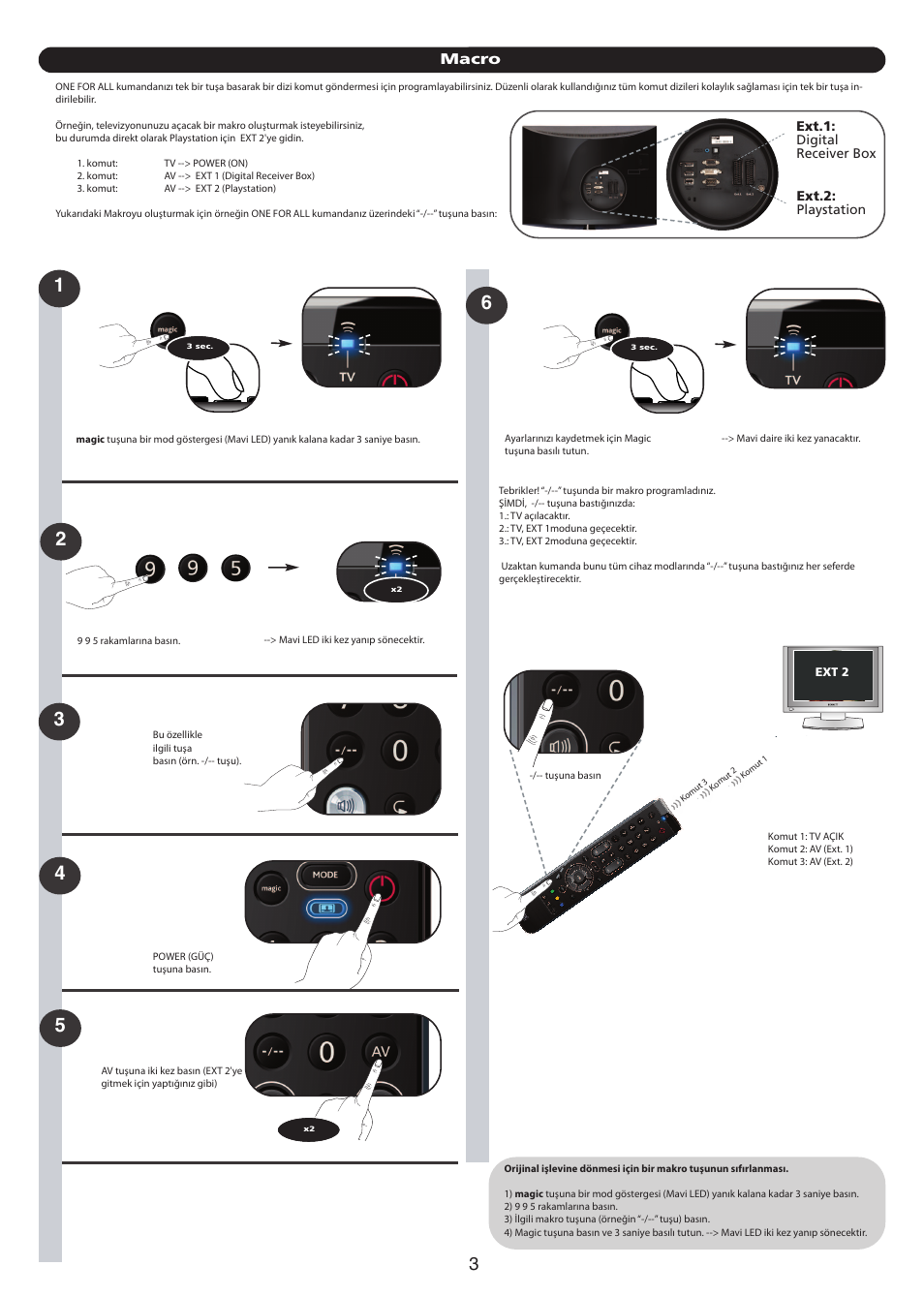 Macro, Ext.1: digital receiver box ext.2: playstation | One for All URC 7110 Essence TV User Manual | Page 137 / 146