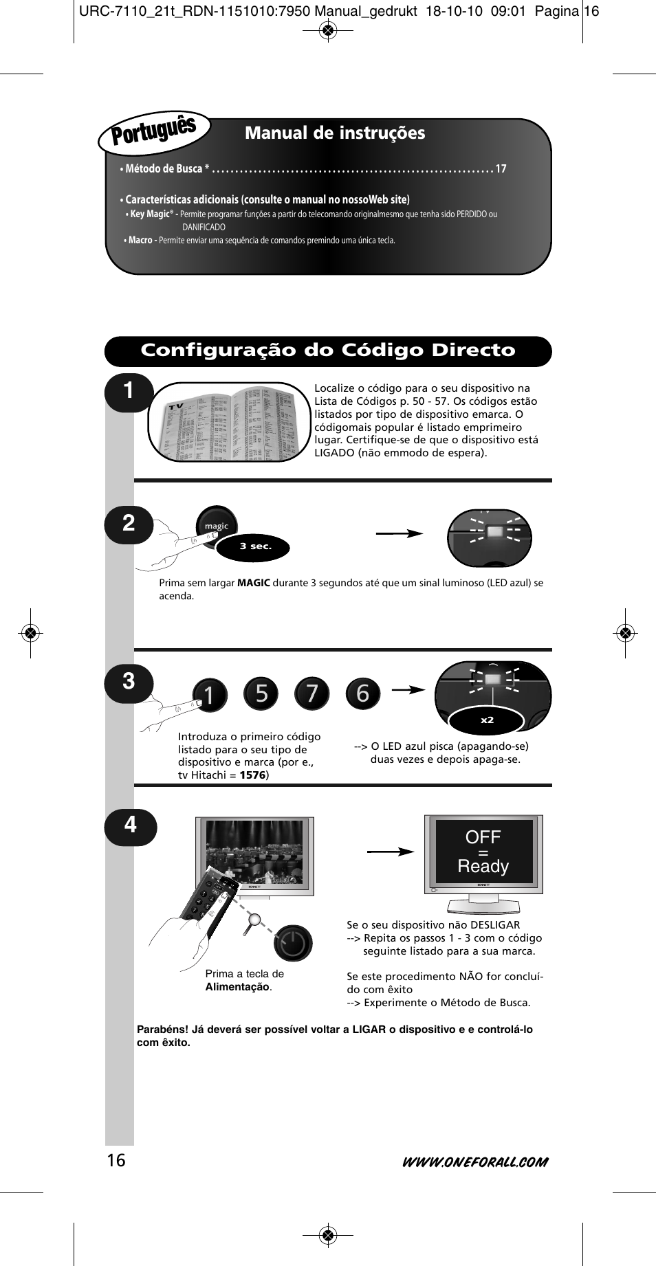 Português | One for All URC 7110 Essence TV User Manual | Page 17 / 146