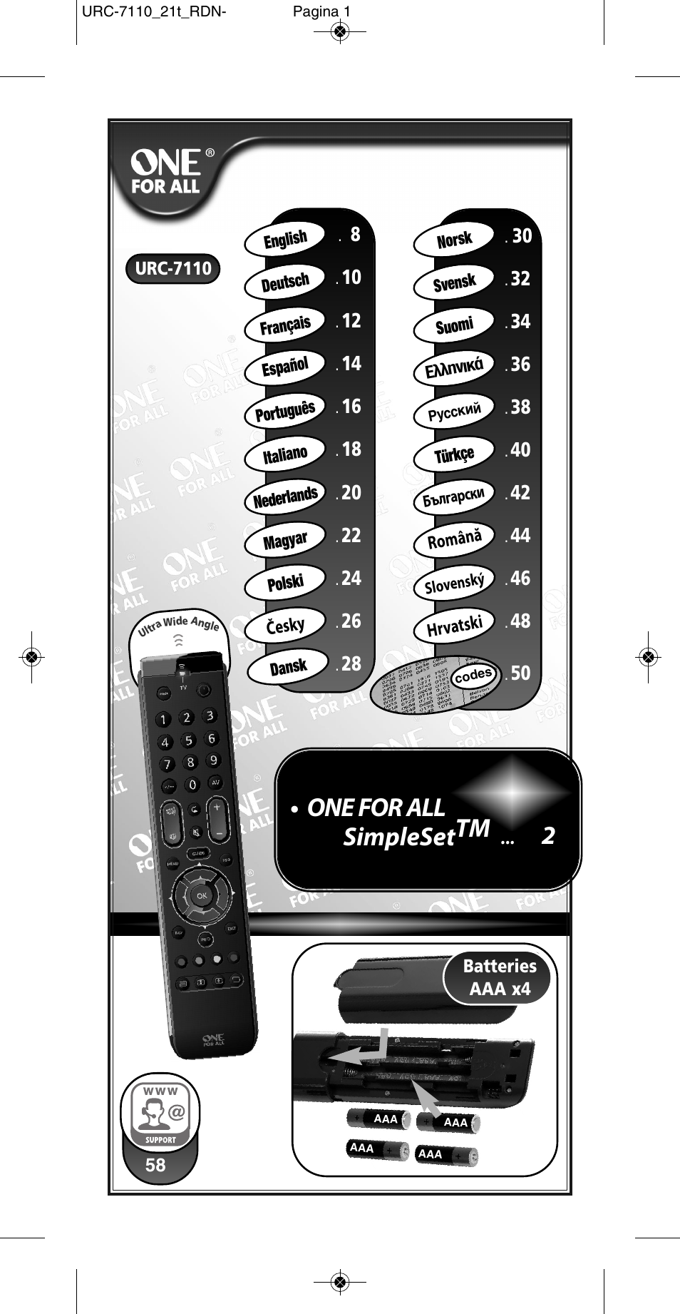 One for all simplesettm | One for All URC 7110 Essence TV User Manual | Page 2 / 146