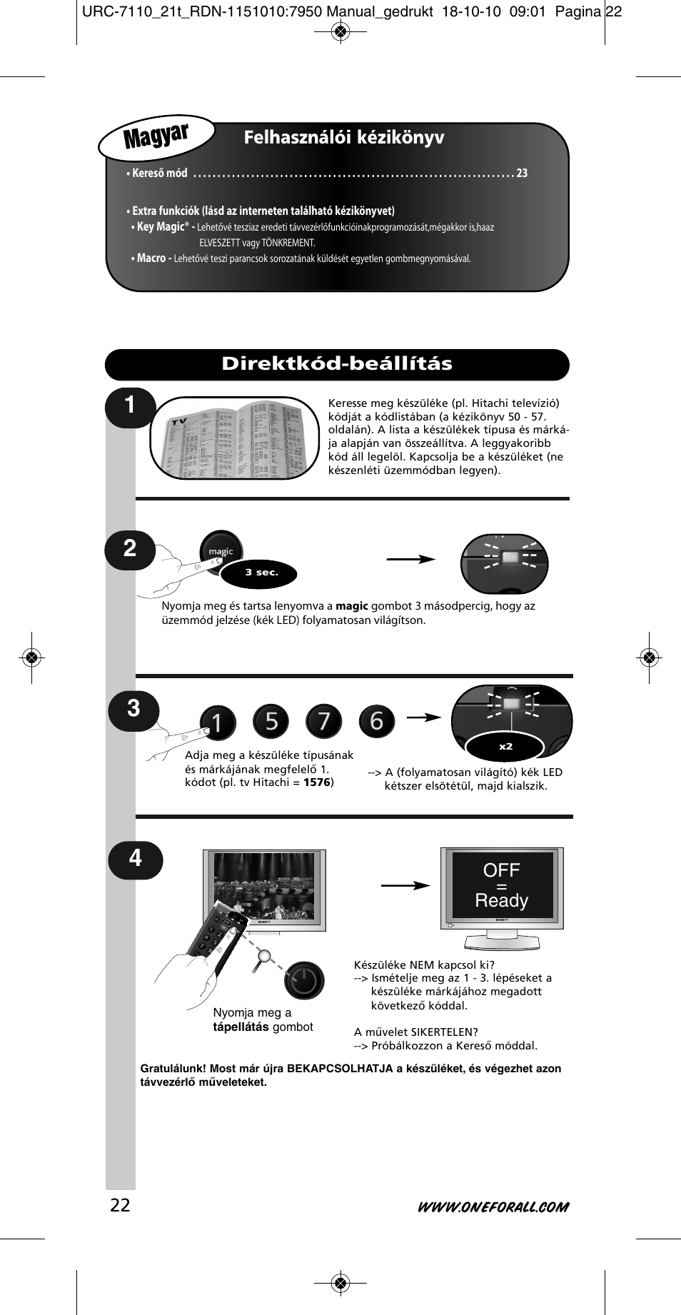 Magyar | One for All URC 7110 Essence TV User Manual | Page 23 / 146