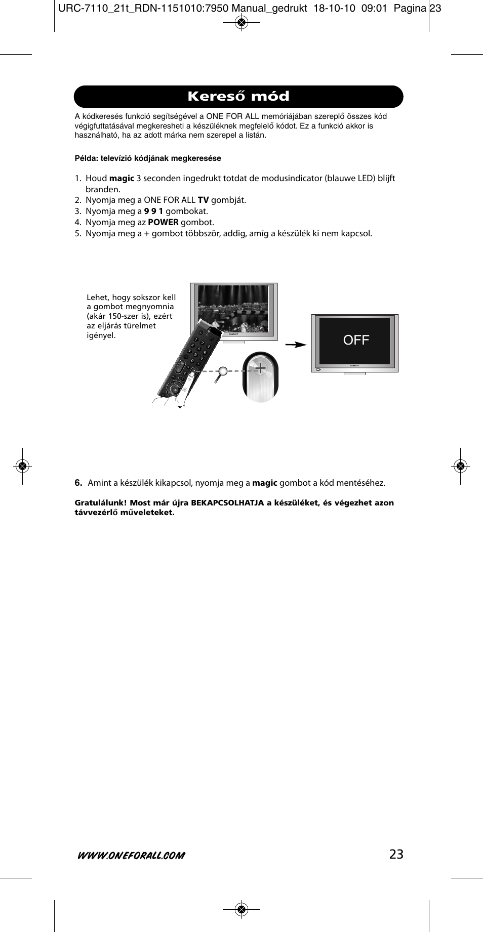 Off kereső mód | One for All URC 7110 Essence TV User Manual | Page 24 / 146