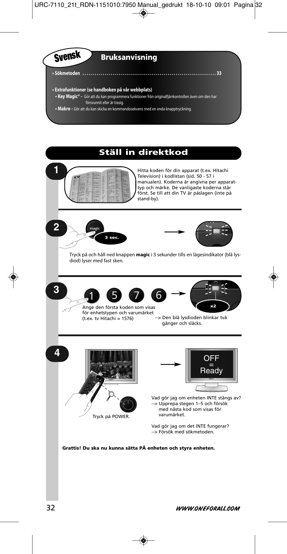 Svensk | One for All URC 7110 Essence TV User Manual | Page 33 / 146