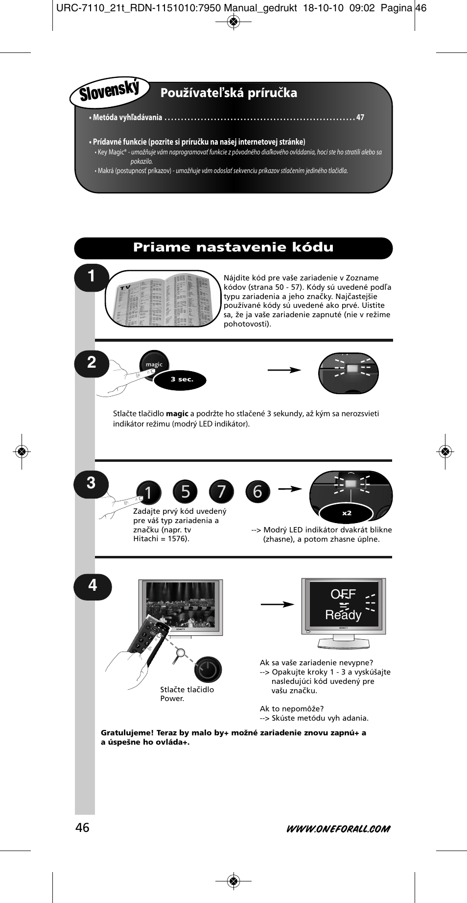 Slovenský | One for All URC 7110 Essence TV User Manual | Page 47 / 146