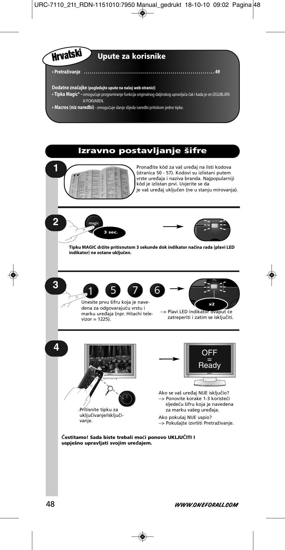 Hrvatski | One for All URC 7110 Essence TV User Manual | Page 49 / 146