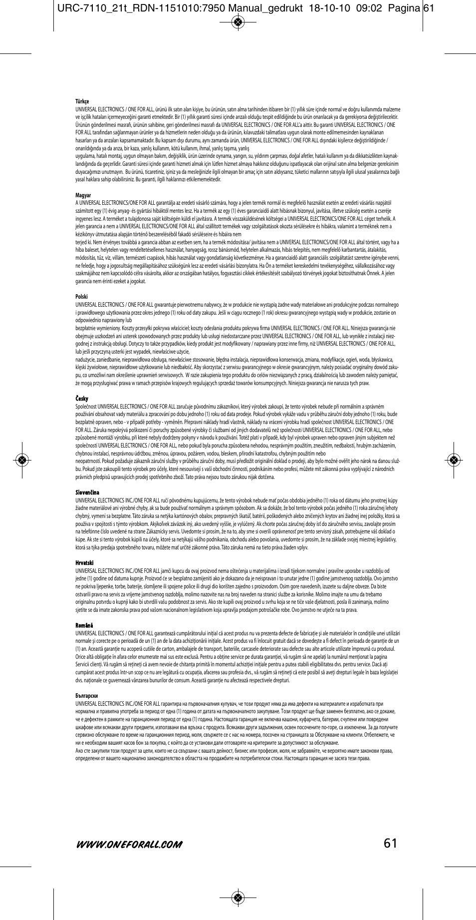 One for All URC 7110 Essence TV User Manual | Page 62 / 146