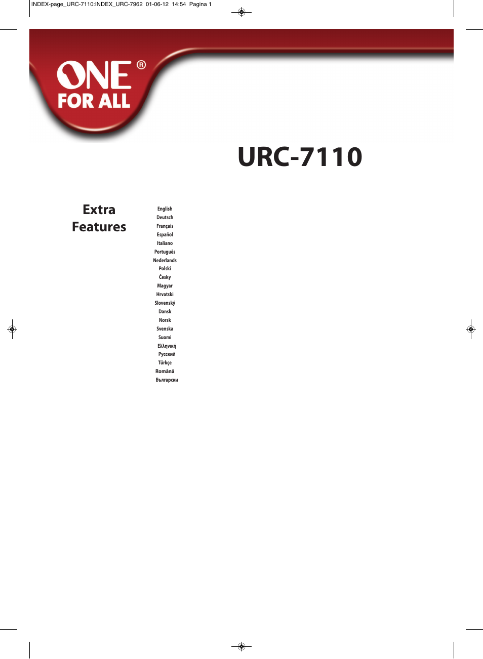 Urc-7110, Extra features | One for All URC 7110 Essence TV User Manual | Page 66 / 146