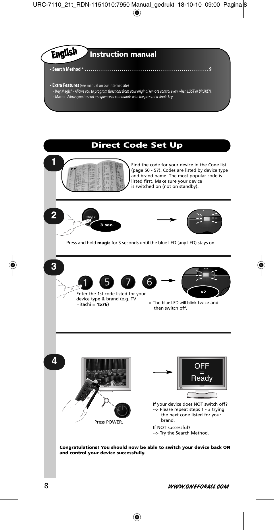 English | One for All URC 7110 Essence TV User Manual | Page 9 / 146