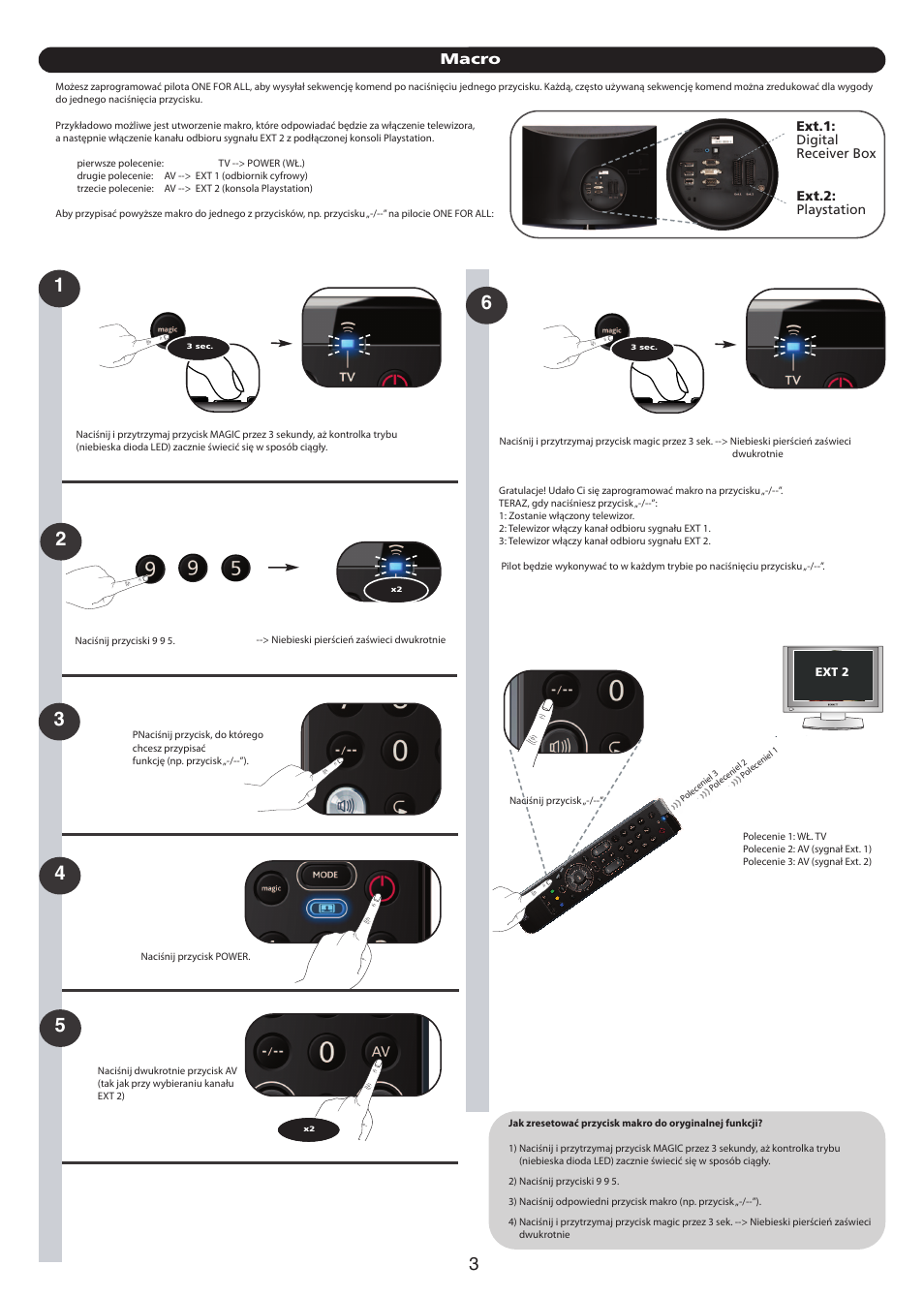 Macro, Ext.1: digital receiver box ext.2: playstation | One for All URC 7110 Essence TV User Manual | Page 97 / 146