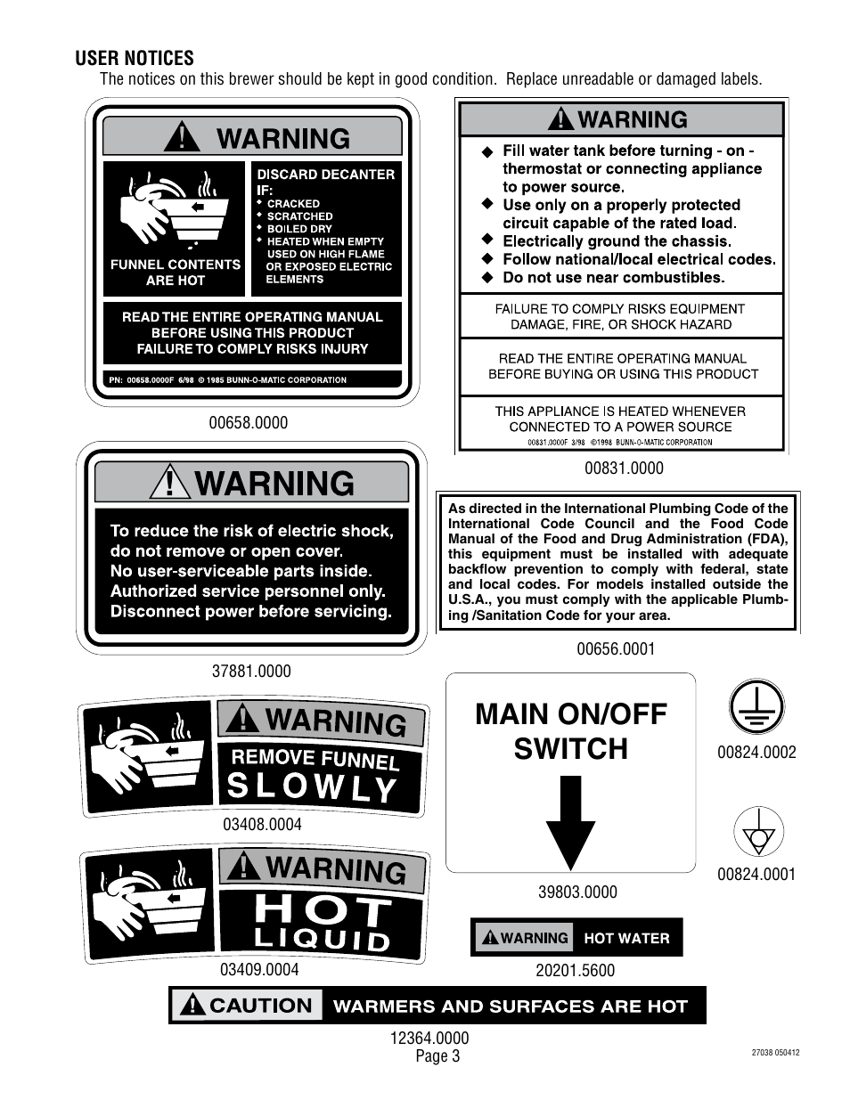 Main on/off switch | Bunn -Omatic 270380000H User Manual | Page 3 / 7