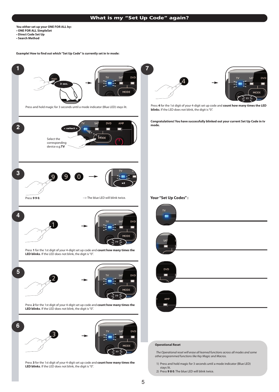 What is my “set up code” again | One for All URC 7140 Essence 4 User Manual | Page 118 / 218