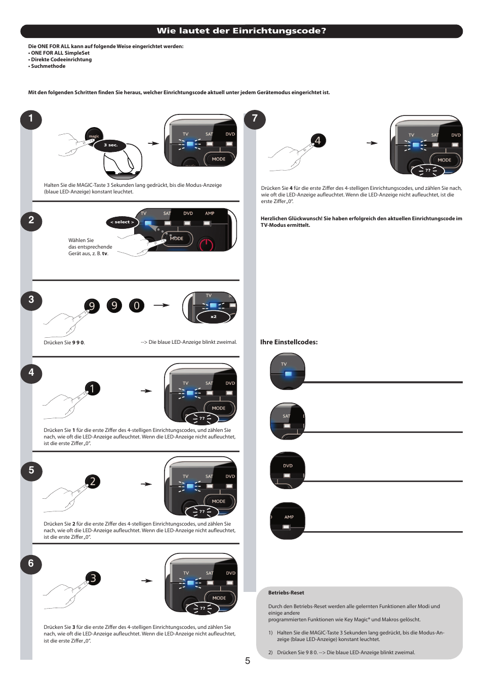 Wie lautet der einrichtungscode | One for All URC 7140 Essence 4 User Manual | Page 123 / 218