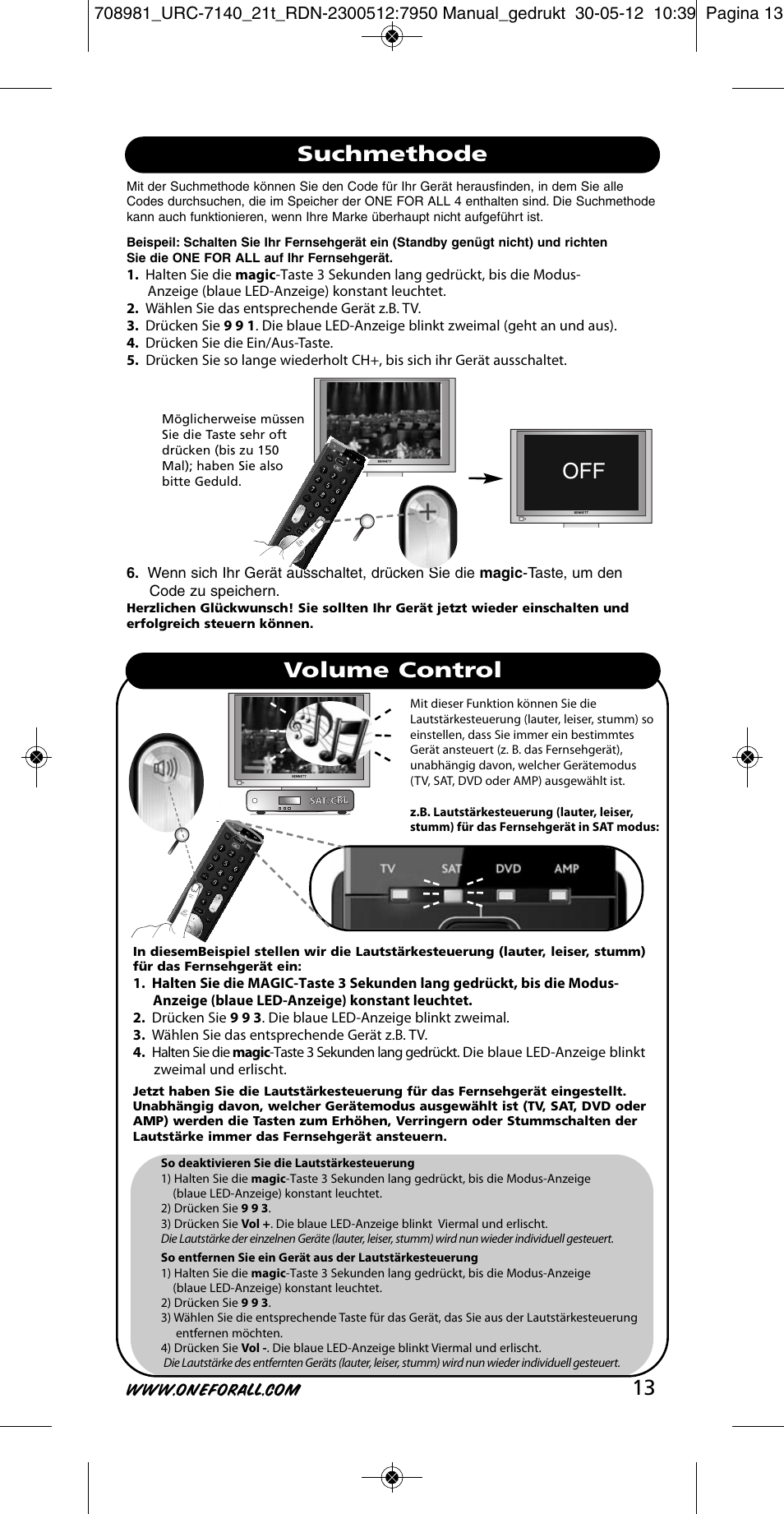 Suchmethode volume control | One for All URC 7140 Essence 4 User Manual | Page 14 / 218