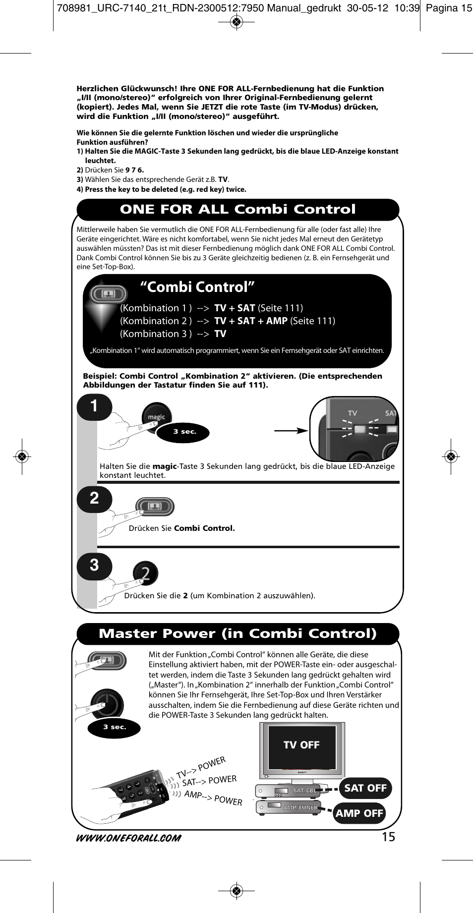 Combi control, Tv off, Sat off | Amp off | One for All URC 7140 Essence 4 User Manual | Page 16 / 218