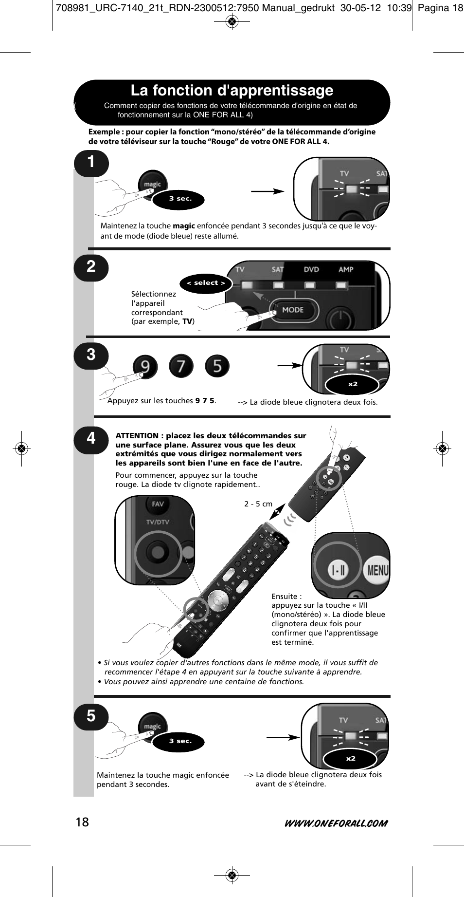 La fonction d'apprentissage | One for All URC 7140 Essence 4 User Manual | Page 19 / 218