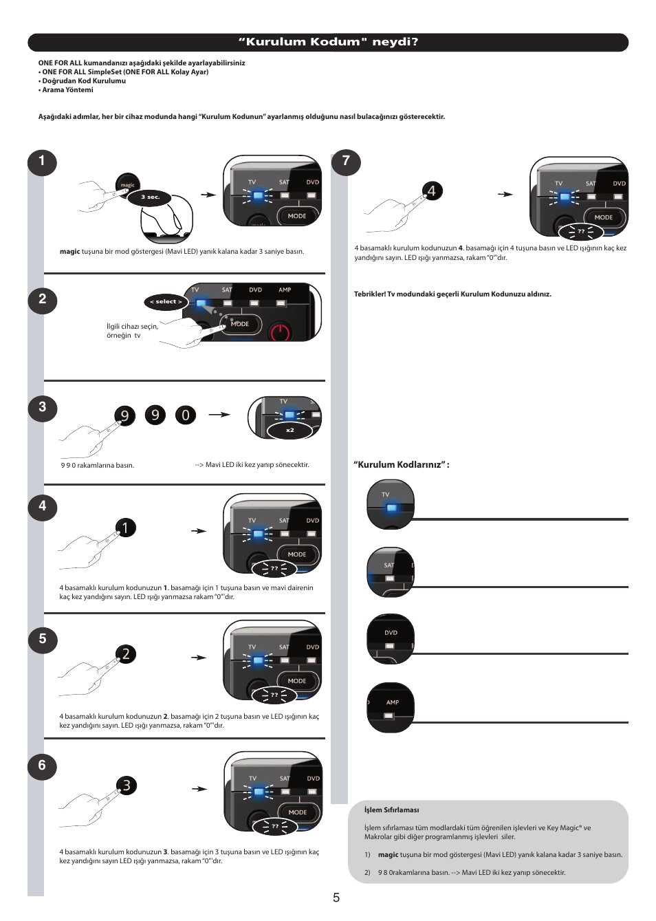 Kurulum kodum" neydi | One for All URC 7140 Essence 4 User Manual | Page 208 / 218