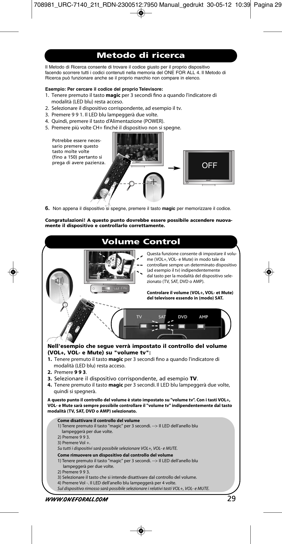 Metodo di ricerca volume control | One for All URC 7140 Essence 4 User Manual | Page 30 / 218