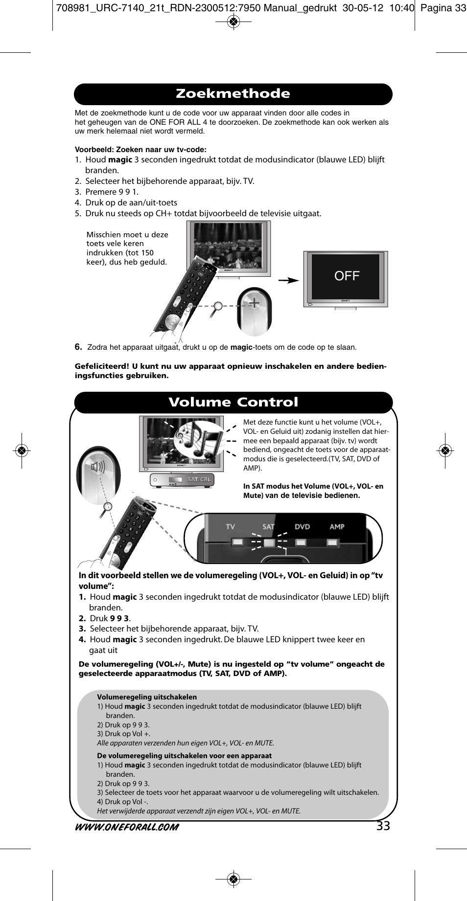 Zoekmethode volume control | One for All URC 7140 Essence 4 User Manual | Page 34 / 218