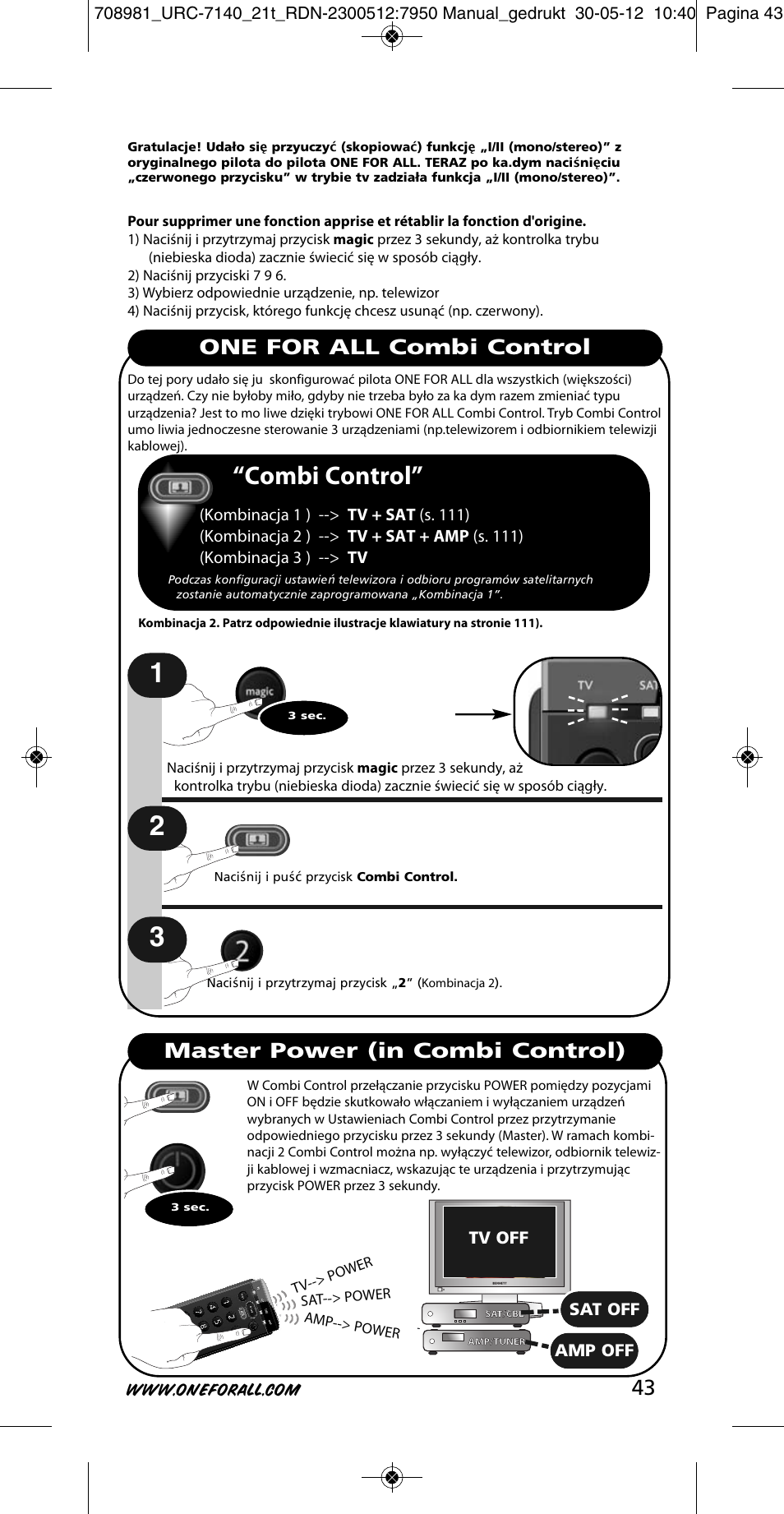 Combi control | One for All URC 7140 Essence 4 User Manual | Page 44 / 218