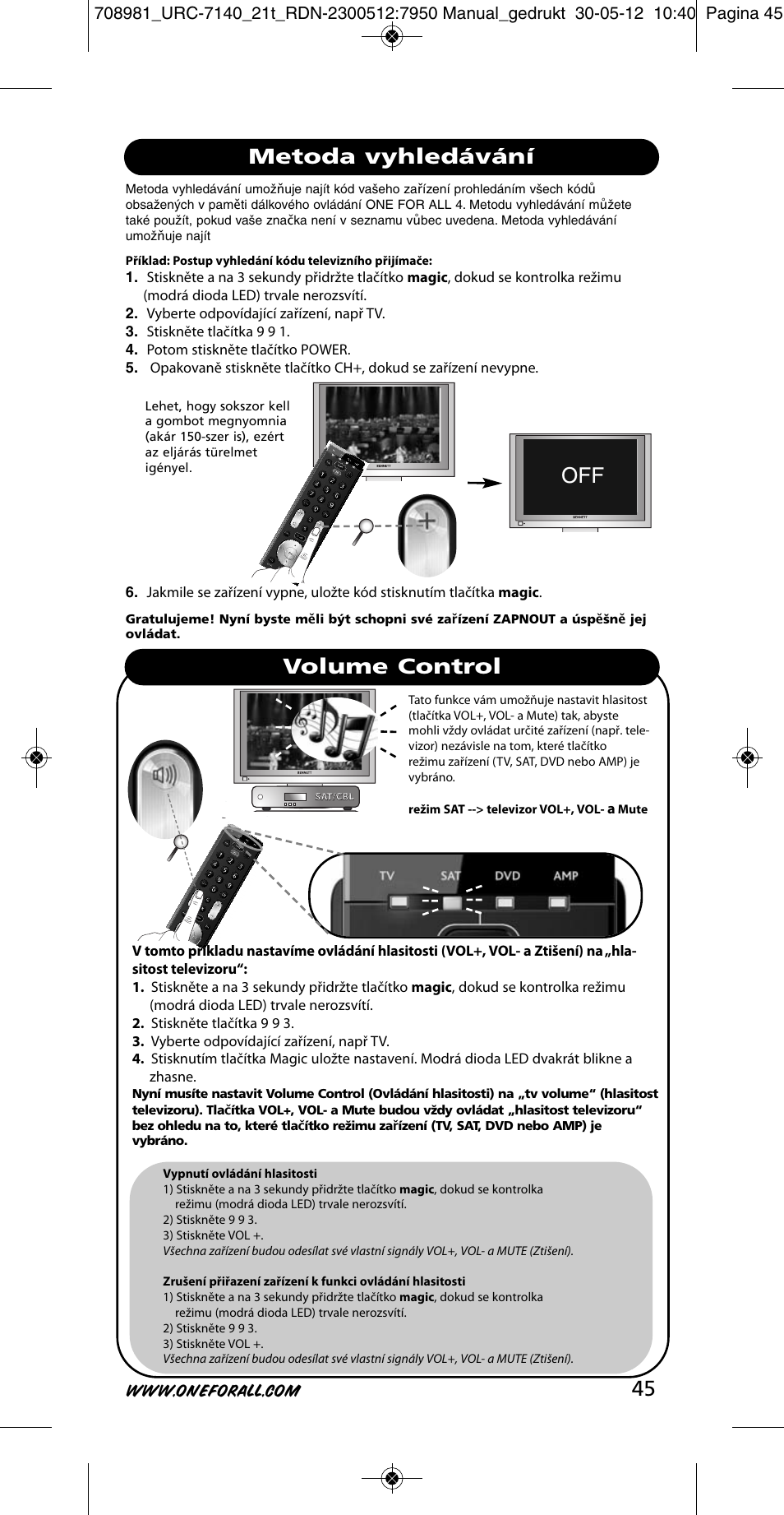 Metoda vyhledávání volume control | One for All URC 7140 Essence 4 User Manual | Page 46 / 218