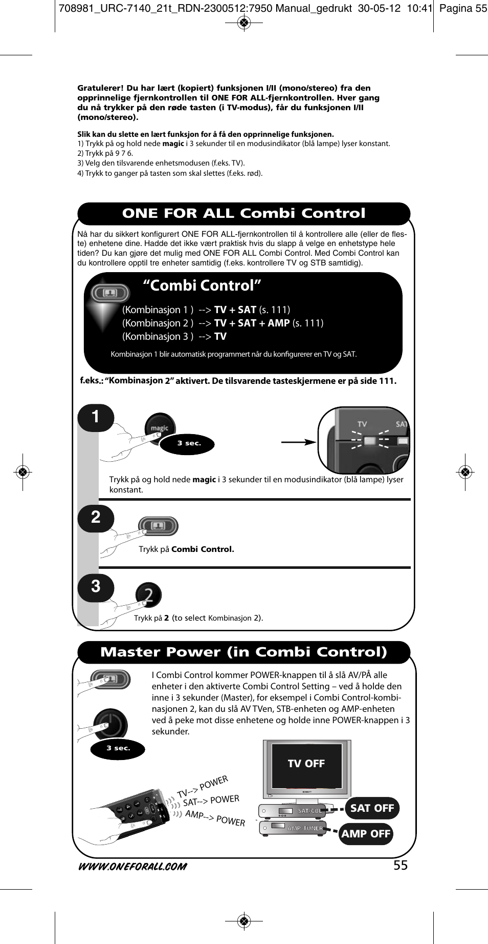 Combi control, Tv off, Sat off | Amp off | One for All URC 7140 Essence 4 User Manual | Page 56 / 218