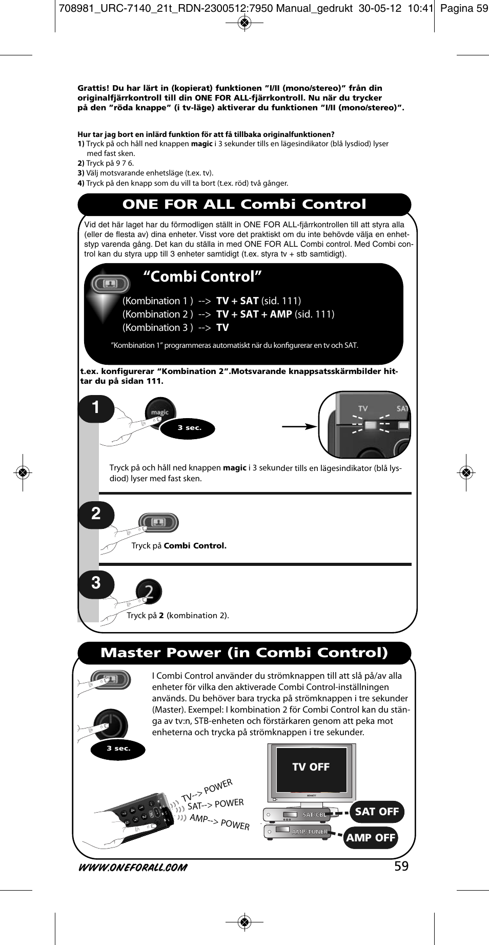 Combi control, Tv off, Sat off | Amp off | One for All URC 7140 Essence 4 User Manual | Page 60 / 218