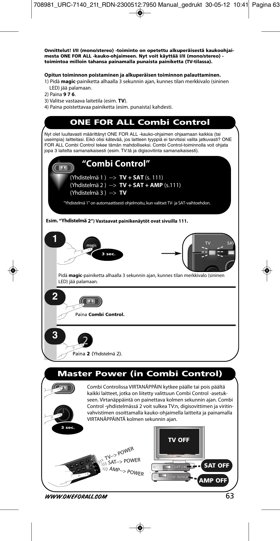 Combi control, Tv off, Sat off | Amp off | One for All URC 7140 Essence 4 User Manual | Page 64 / 218