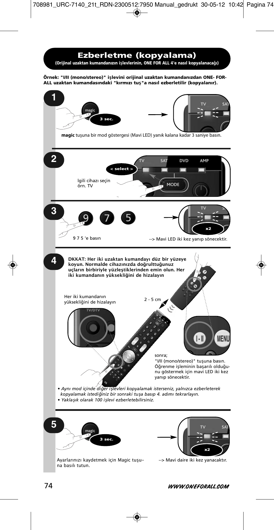 Ezberletme (kopyalama) | One for All URC 7140 Essence 4 User Manual | Page 75 / 218