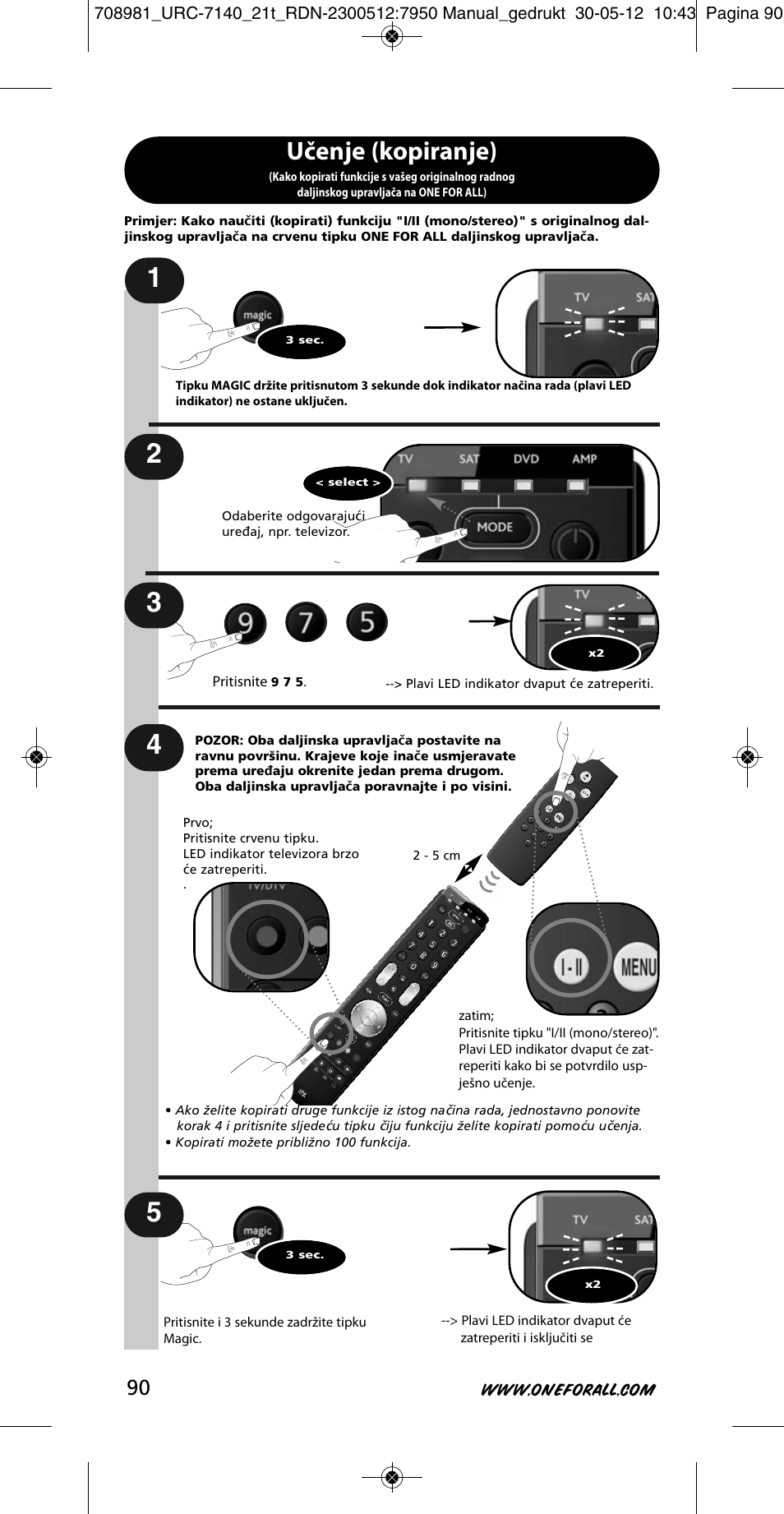 Učenje (kopiranje) | One for All URC 7140 Essence 4 User Manual | Page 91 / 218