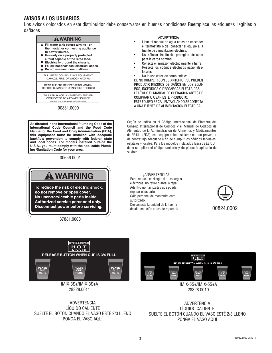 Avisos a los usuarios | Bunn IMIX 5S+A User Manual | Page 3 / 13