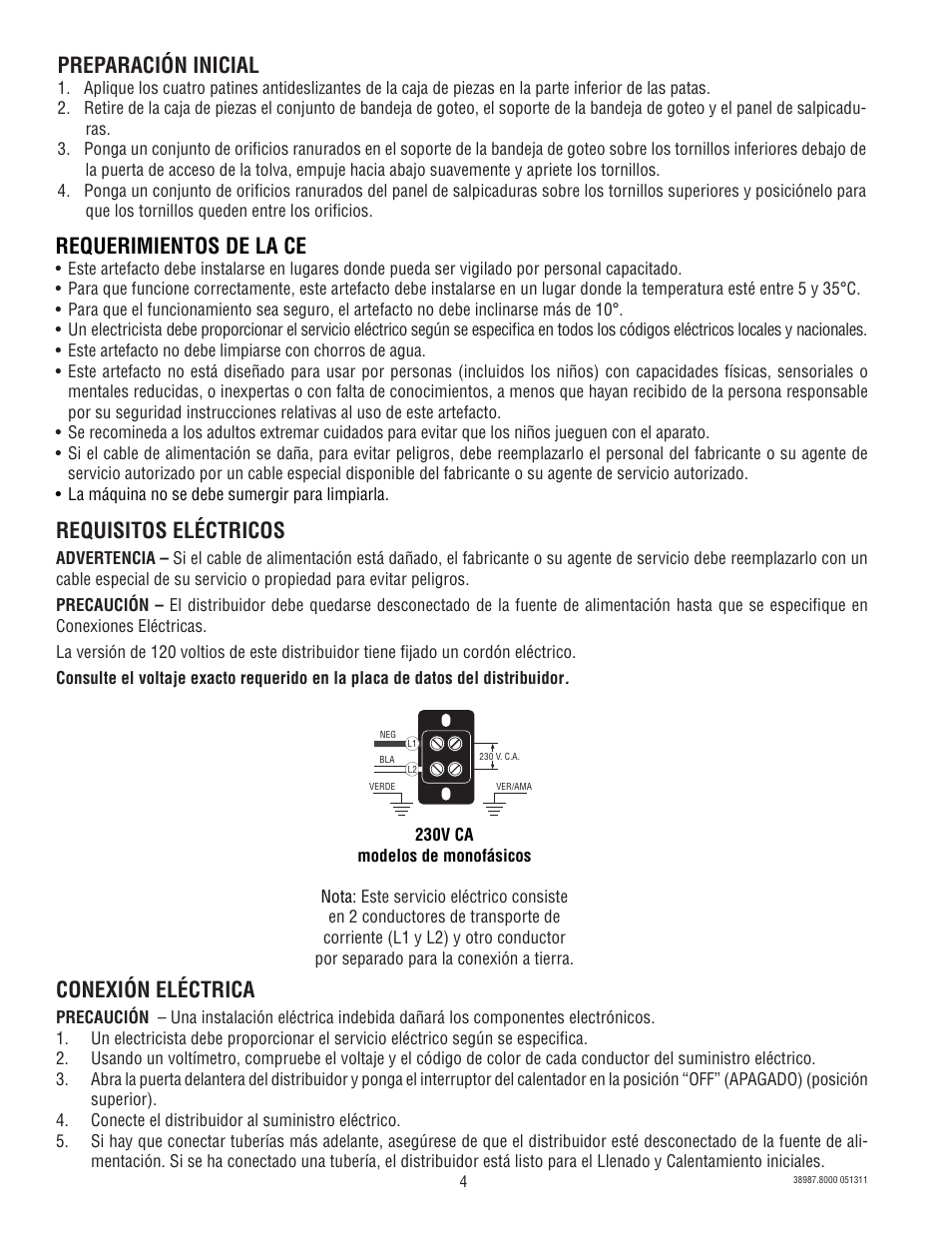 Preparación inicial, Requisitos eléctricos, Conexión eléctrica | Requerimientos de la ce | Bunn IMIX 5S+A User Manual | Page 4 / 13