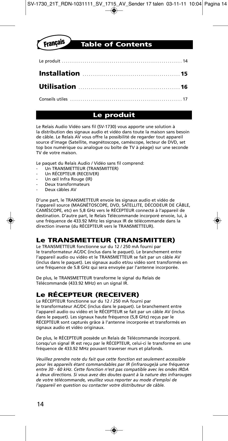 One for All SV 1730 Wireless 5.8 Ghz TV Sender User Manual | Page 13 / 111