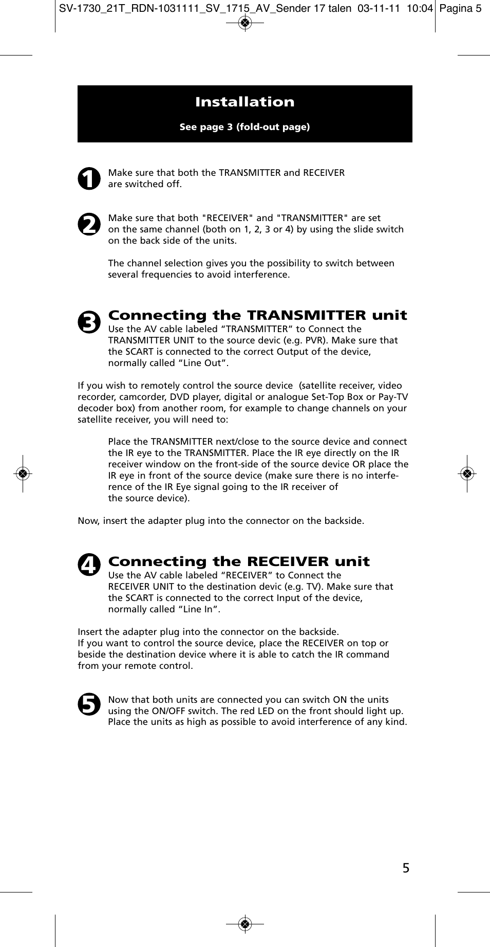 One for All SV 1730 Wireless 5.8 Ghz TV Sender User Manual | Page 4 / 111